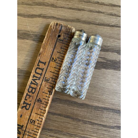 Vintage Midcentury Swirl Glass Salt And Pepper Shakers Silver Plate Lids - Picture 5 of 7